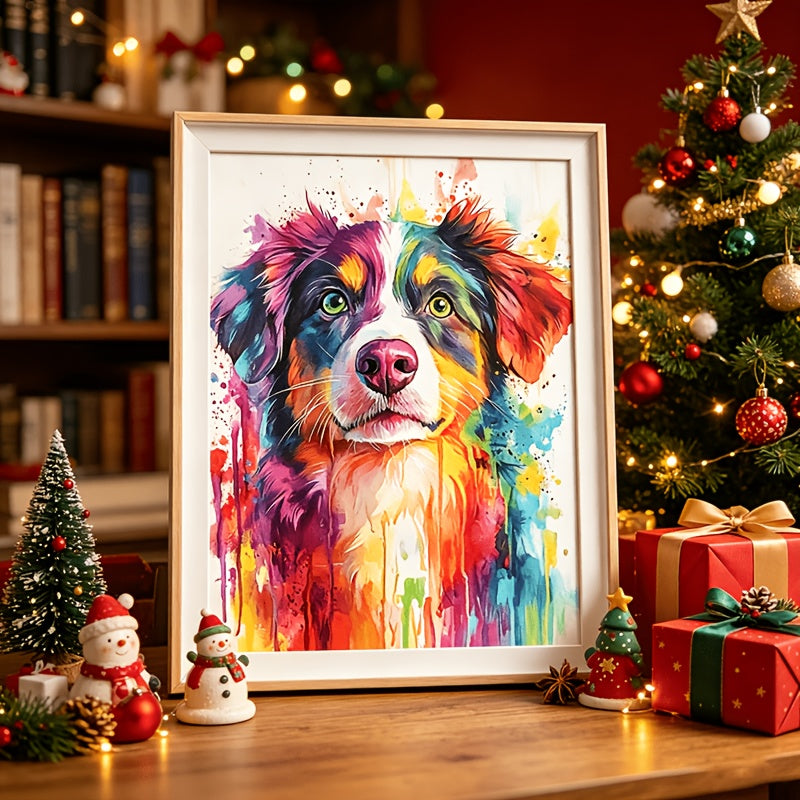 Personalized Pet Portrait Canvas Print – Custom Watercolor Ink-Wash Painting of Your Cat or Dog from Photo, Frameless Wall Art Poster for Home Decor, Christmas, Halloween & Pet Birthday Gift, 2 Sizes