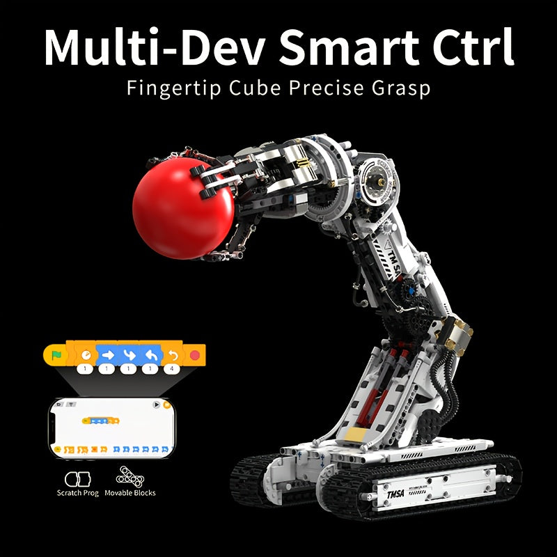 Robotic Arm Building Block Set 1468pcs Second Generation STEM Engineering Toy, DIY Mechanical Tech Robot Kit with Remote Control 8-Direction Gear Linkage Three-Claw Gripper for Kids Teens Adults