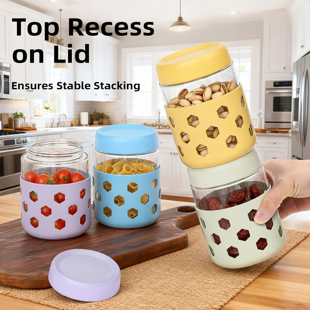 6-Pack 16oz Glass Airtight Jars with Silicone Sleeves – Moisture-Proof Food Storage Containers for Tea, Grains, Nuts, Snacks, Spices & Yogurt | BPA-Free