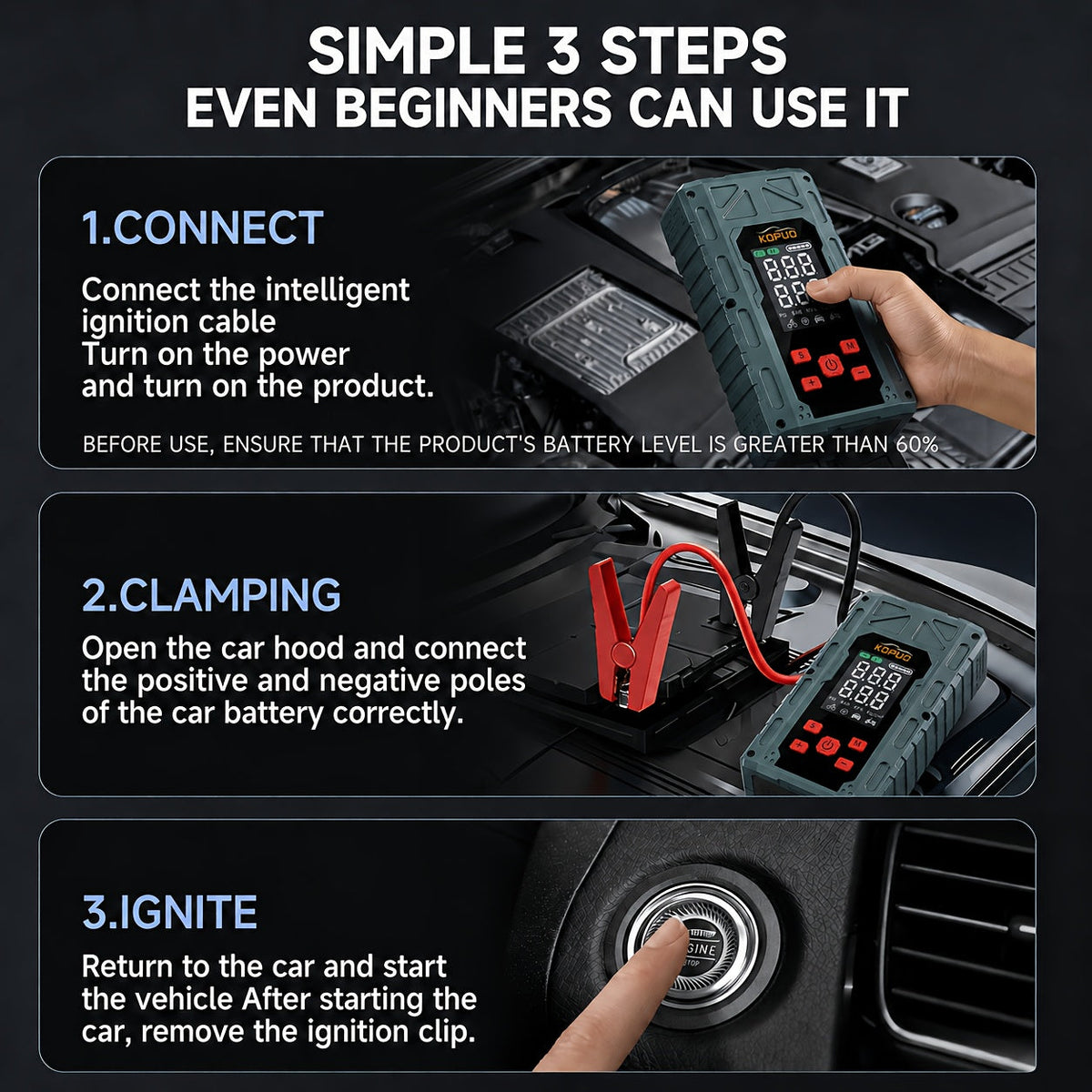 Portable Car Jump Starter with Air Compressor 20000A Peak 7-in-1 Battery Booster Pack with 150PSI Tire Inflator, Power Bank, LED Light & LCD Display – 12V Emergency Roadside Kit for Car SUV Truck