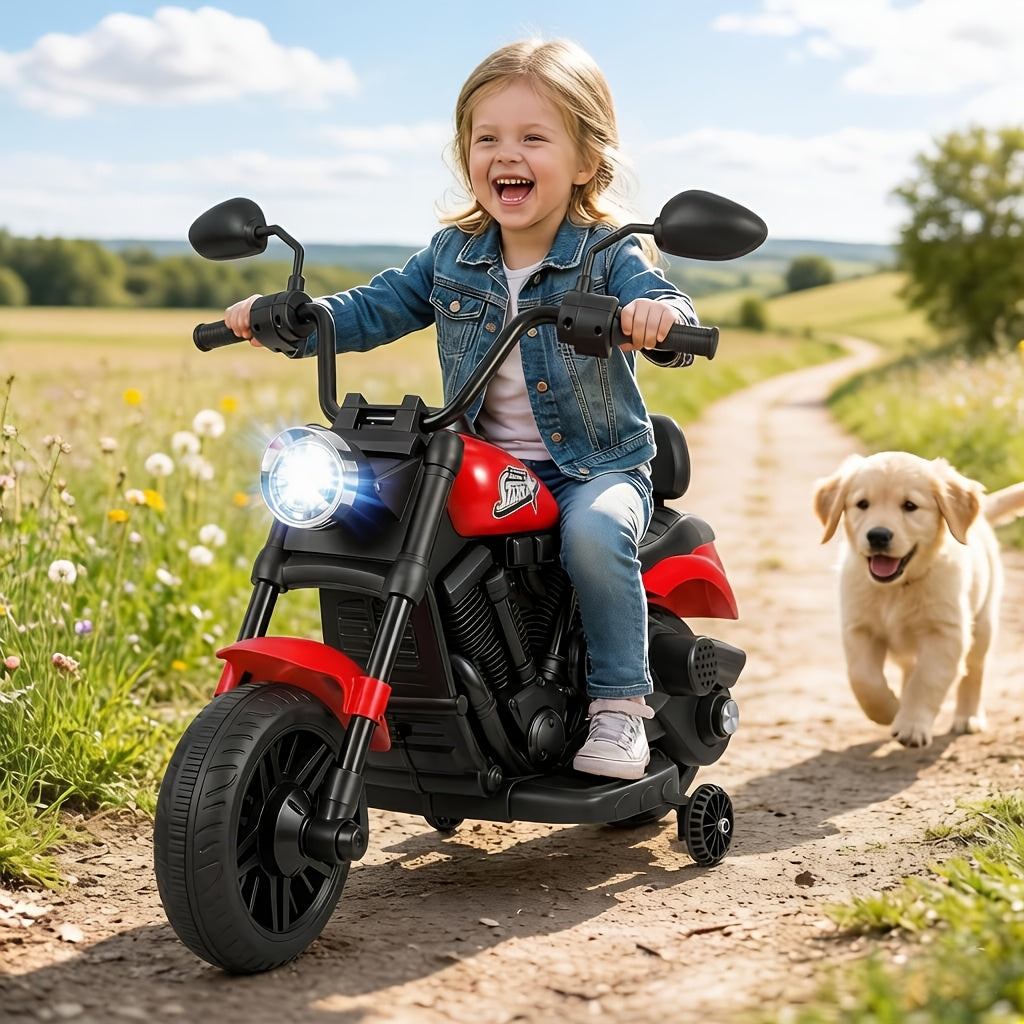 Kids Electric Motorcycle Ride-On Toy for Boys Girls Age 3+ – 25W Motor, Detachable Training Wheels, LED Headlights, Music, One-Button Start, Battery Powered Motorbike for Toddlers & Young Kids