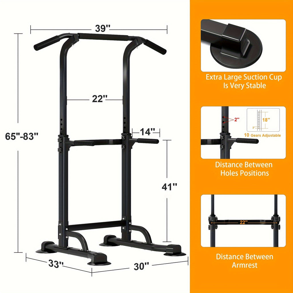 Adjustable Power Tower Dip Station Pull Up Bar for Home Gym 10 Height Levels 65-82.7 Inch 330LBS Capacity 6 Exercise Positions Full Body Strength Training Black Red Yellow Blue Pink Orange