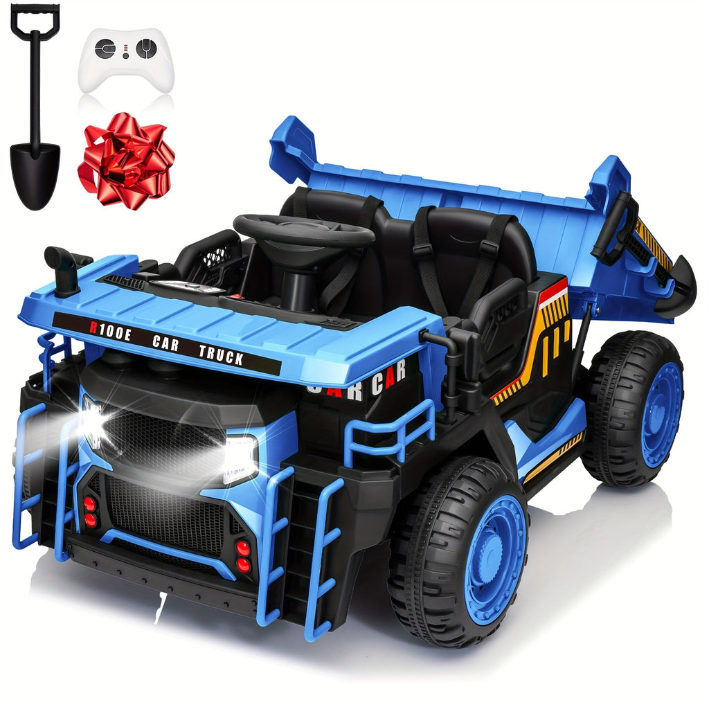 24V 2-Seater Kids Ride-On Dump Truck with 2x200W Motors, Electric Auto-Lift Dump Bed, Shovel, 2.4G Remote Control, Spring Suspension, Seat Belt & Lockable Doors – 110 LB Capacity, 4.9MPH – Construction Ride-On Toy for Boys & Girls Ages 3-8