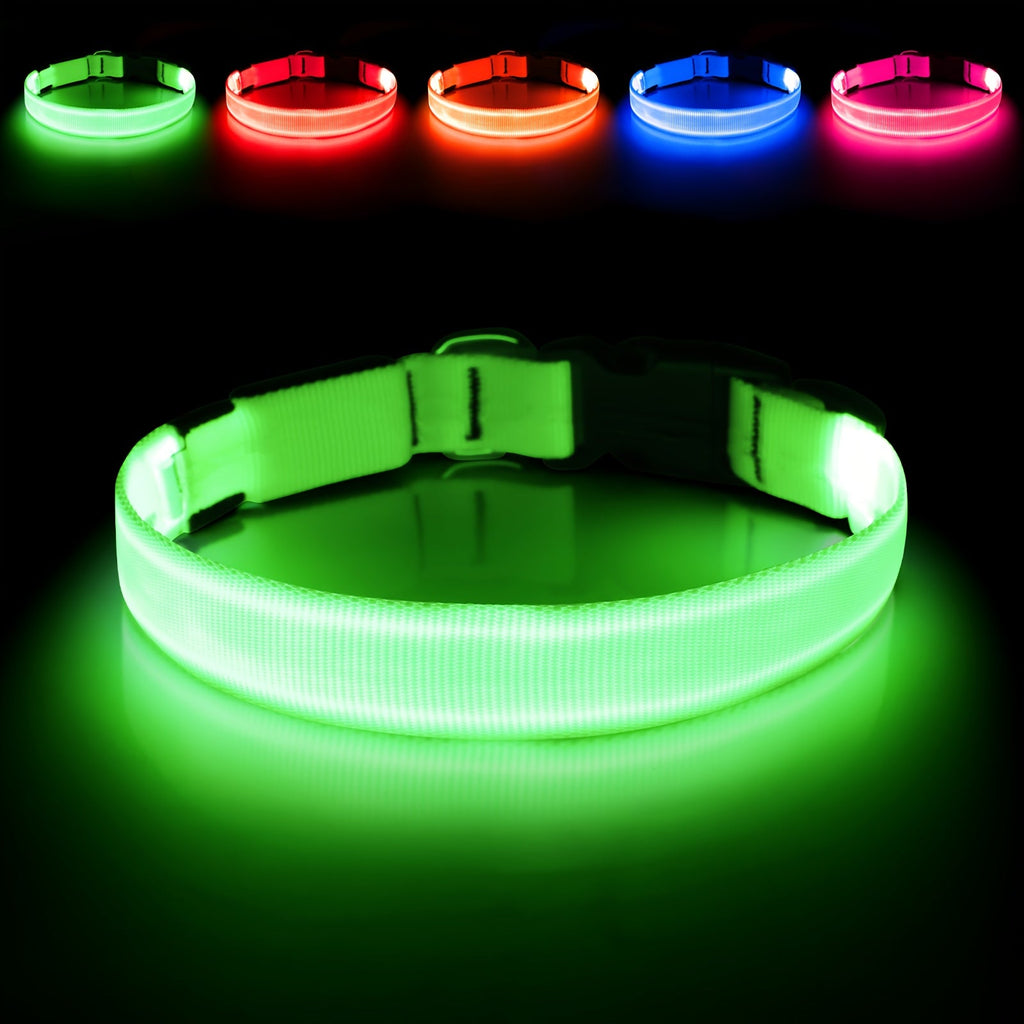 LED Dog Collar Light Up USB Rechargeable - Adjustable Nylon Glow Safety Collar with D-Ring Buckle for Small Medium Large Dogs, High Visibility Night Walking Dog Collar
