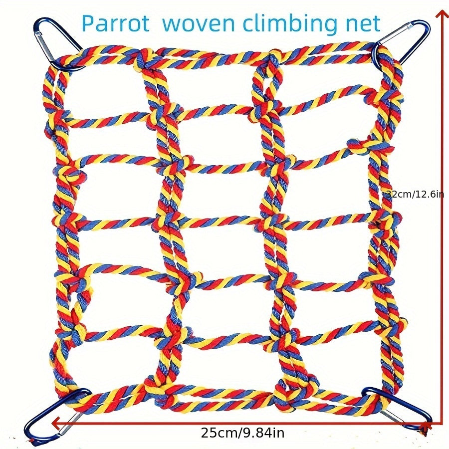 Parrot Climbing Net for Bird Cage - Colorful Cotton Rope Ladder Hammock Toy for Parrots Cockatiels Conures Budgies Small Birds & Hamsters - Chew Swing Hanging Activity Play Perch Accessory