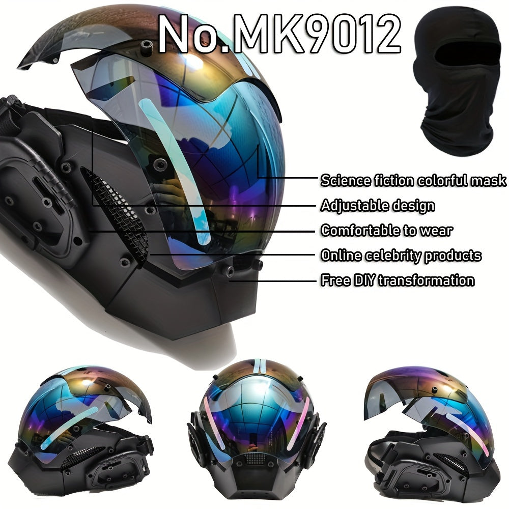 Futuristic Punk Mecha Mask Breathable Balaclava & Drawstring Backpack Set for Halloween Cosplay Rave Festival Stage Performance Photography