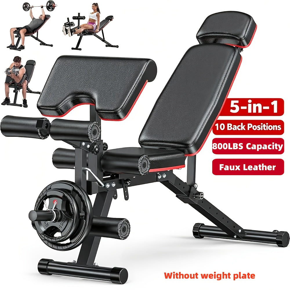 Foldable 6-in-1 Adjustable Weight Bench for Home Gym – 770 LBS Capacity, Flat Incline Decline, Resistance Bands, Preacher Curl Pad & Leg Developer, Full Body Strength Training Equipment