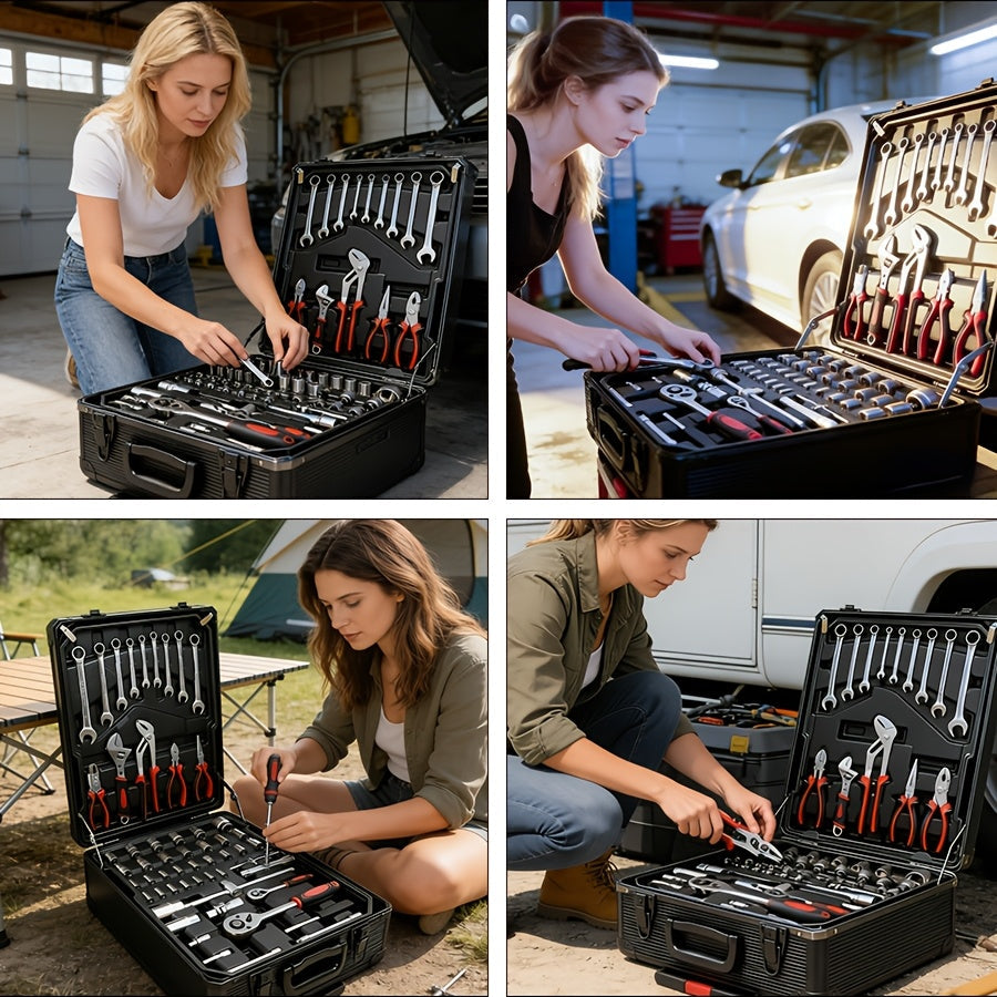 52 Piece Professional Tool Set with Portable Toolbox Multi-Functional Home and Car Repair Kit for DIY Enthusiasts and Professionals Gift for Men Available in Red Standard Black and White