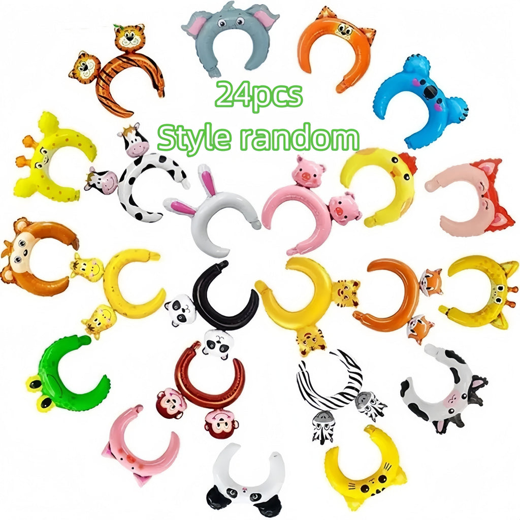 24pcs Zoo Animal Inflatable Headbands for Kids – Safari Jungle Farm Wildlife Balloon Hair Hoops, Jungle Theme Birthday Party Supplies, Animal Costume Party Favors for Boys & Girls (Random Pattern)