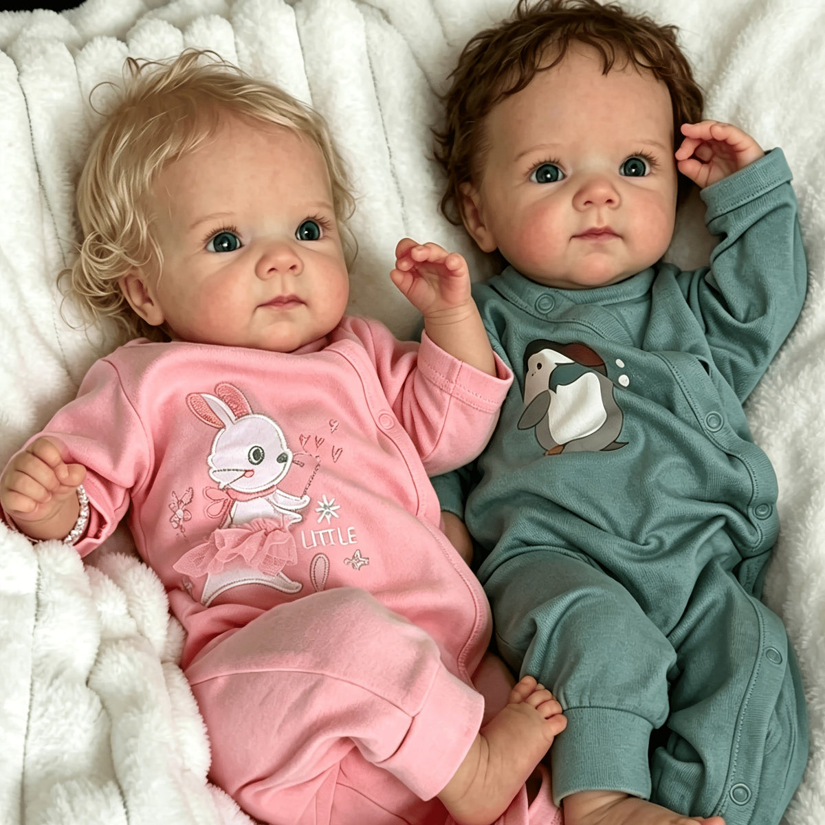 Lifelooking 18-Inch Reborn Baby Twins Set – Realistic Newborn Dolls with Soft Full Vinyl Body, Implanted Curly Hair, Pacifiers, Diapers & Birth Certificates, Role Play Gift for Kids Ages 3+