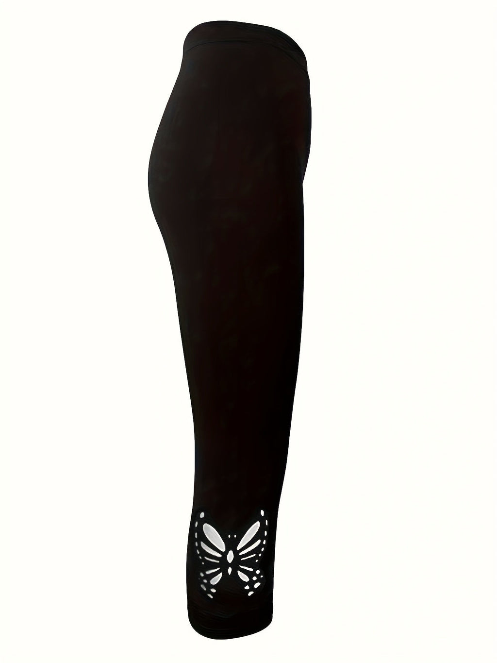 Women's Butterfly Hollow Cutout Three-Quarter Leggings High Elasticity Non-Sheer Tight Pants - Stylish Capri Leggings for Yoga Gym Casual Wear All Seasons