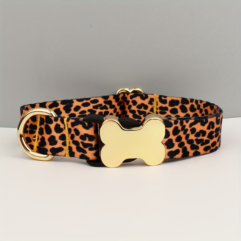 Adjustable Polyester Dog Collar with Metal Bone Charm Decoration – Stylish Colorful Pet Collar for Small to Large Dogs, Sizes XS S M L XL, 6 Colors
