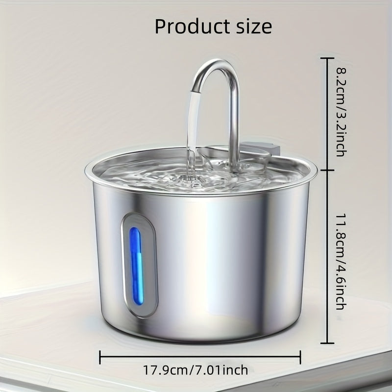 Automatic Pet Water Fountain Stainless Steel - 74oz/2.2L USB-Powered Cat & Dog Water Dispenser with Water Level Window, Ultra-Quiet Pump, Easy-Clean Design, Encourages Healthy Hydration for Cats & Puppies