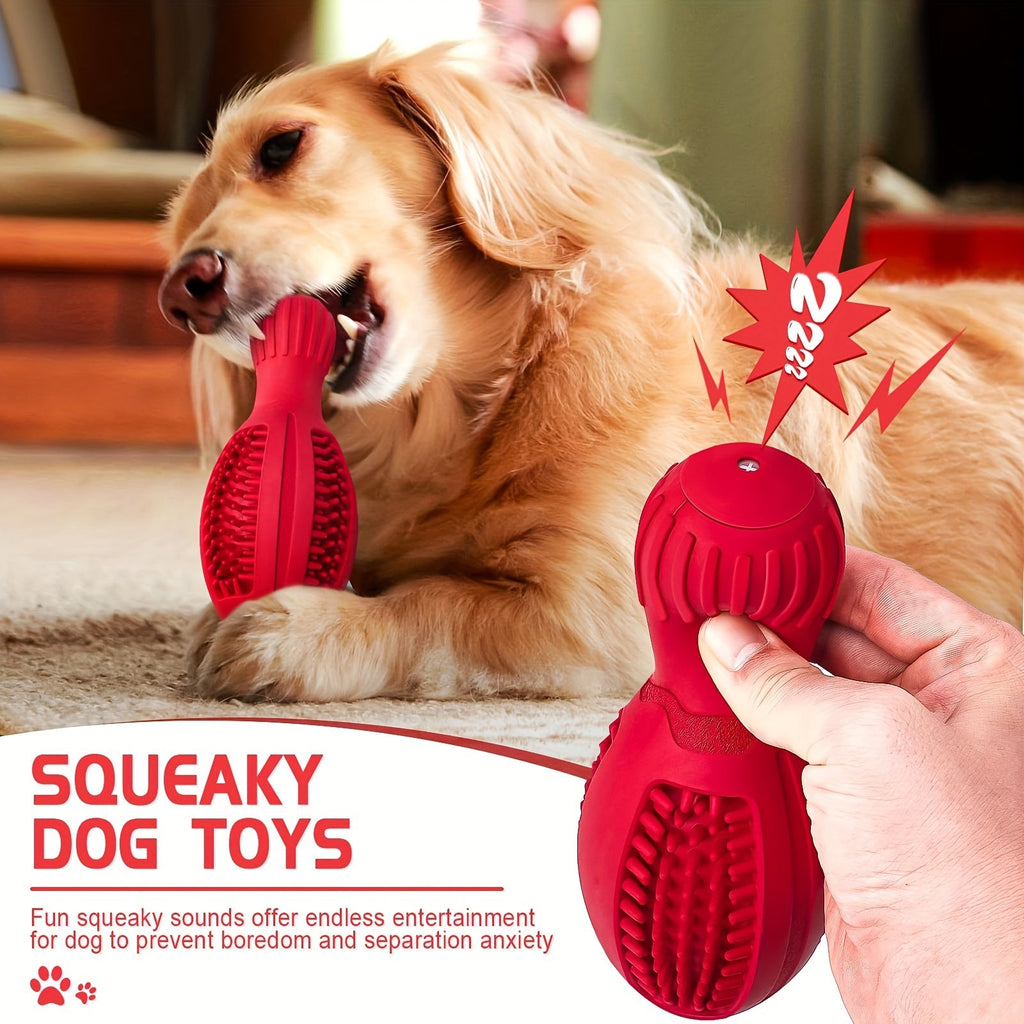 Interactive Dog Chew Toy with Slow Feeder & Food Dispenser - Durable Rubber Teeth Cleaning Puzzle Toy for Small Medium Large Breed Dogs, Squeaky Training Toy