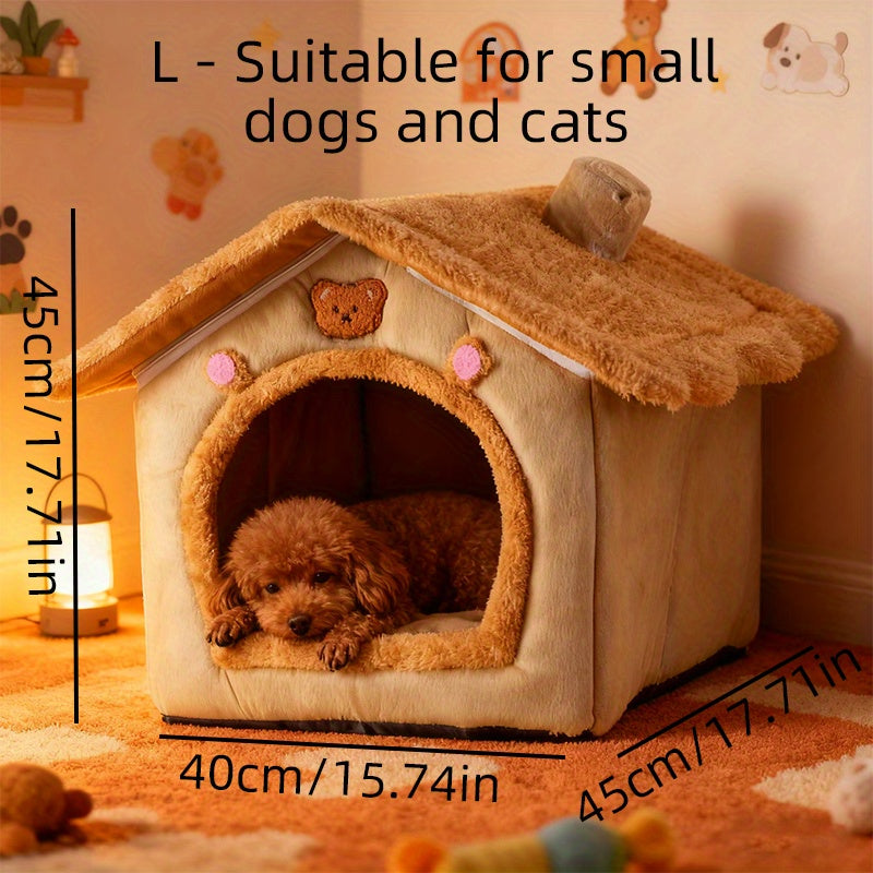 Cute House Dog Bed for Small Dogs - Warm Winter Plush Thick Cushion Pet House Bed for Teddy Chihuahua Pomeranian Bichon Schnauzer Bulldog, Indoor Dog Room Cozy Sleeping Nest