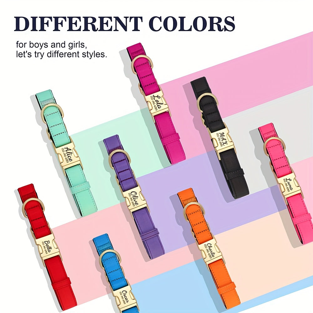 Customizable Nylon Dog Collar with Quick-Dry Diving Cloth Lining – Soft Comfortable Durable Collar for Small Medium Large Dogs – Personalized ID Info Dog Collar for Daily Walking & Outdoor Activities
