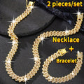 Cuban Link Necklace and Bracelet Set Rhinestone Zircon Bling Hip Hop Jewelry Set Gold Silver Rose Gold Y2K Punk Chain Set for Women Men Gift