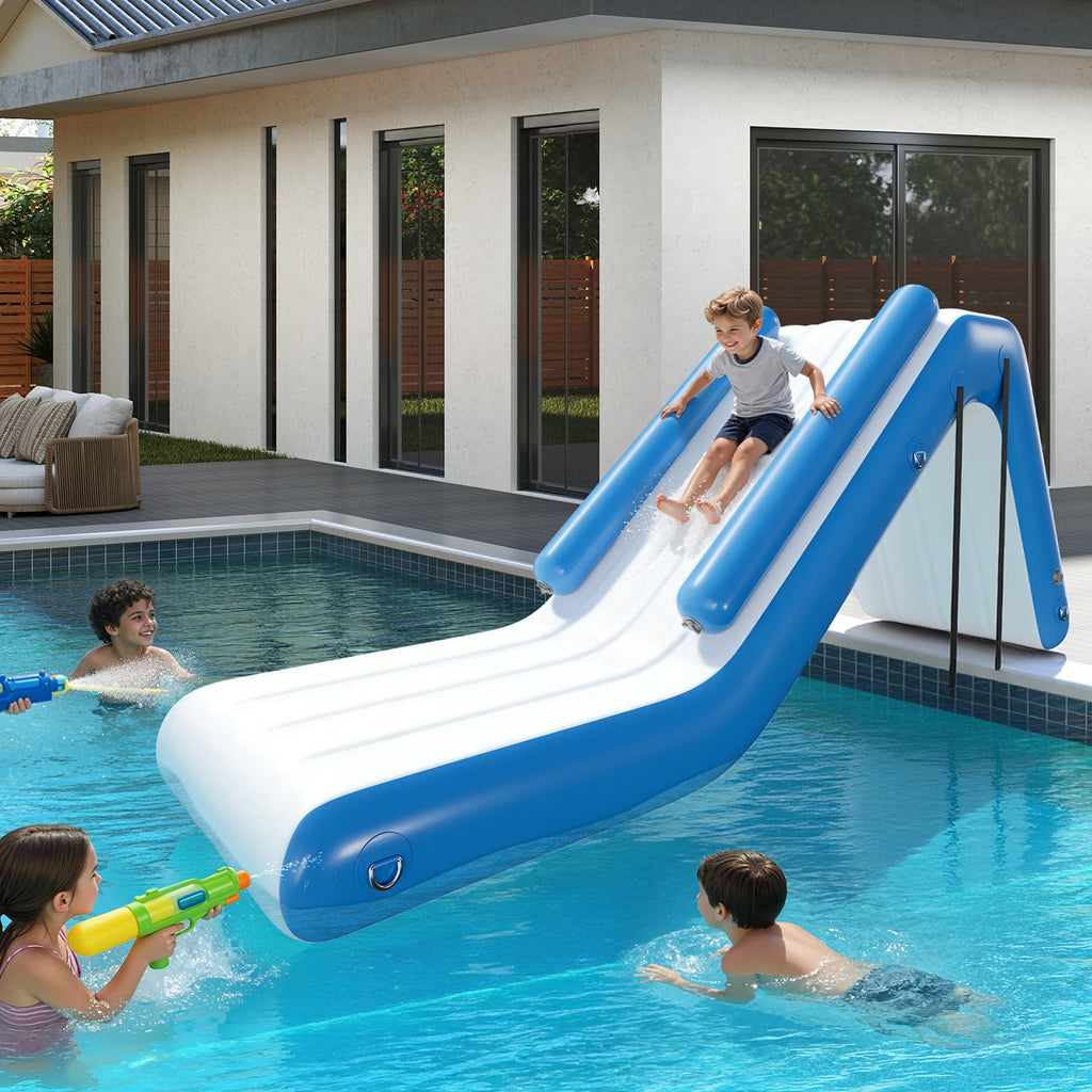 PAPAJET Inflatable Slide Outdoor Play Set, 10/15/16 FT Thickened PVC Water Slide for Pool, Lake, Yacht & Party, Raised Side Rails, Quick Setup with Straps - Available in Blue & Gray