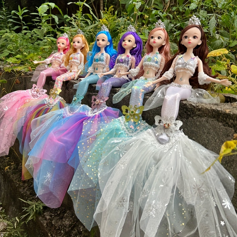 Mermaid Princess Doll for Girls 17.7 Inch – Beautiful Articulated Doll with Yarn Tail, 3D Eyes & 11 Movable Joints, Removable Dress-Up Clothes, Room Decor & Play Toy, Christmas Birthday Gift