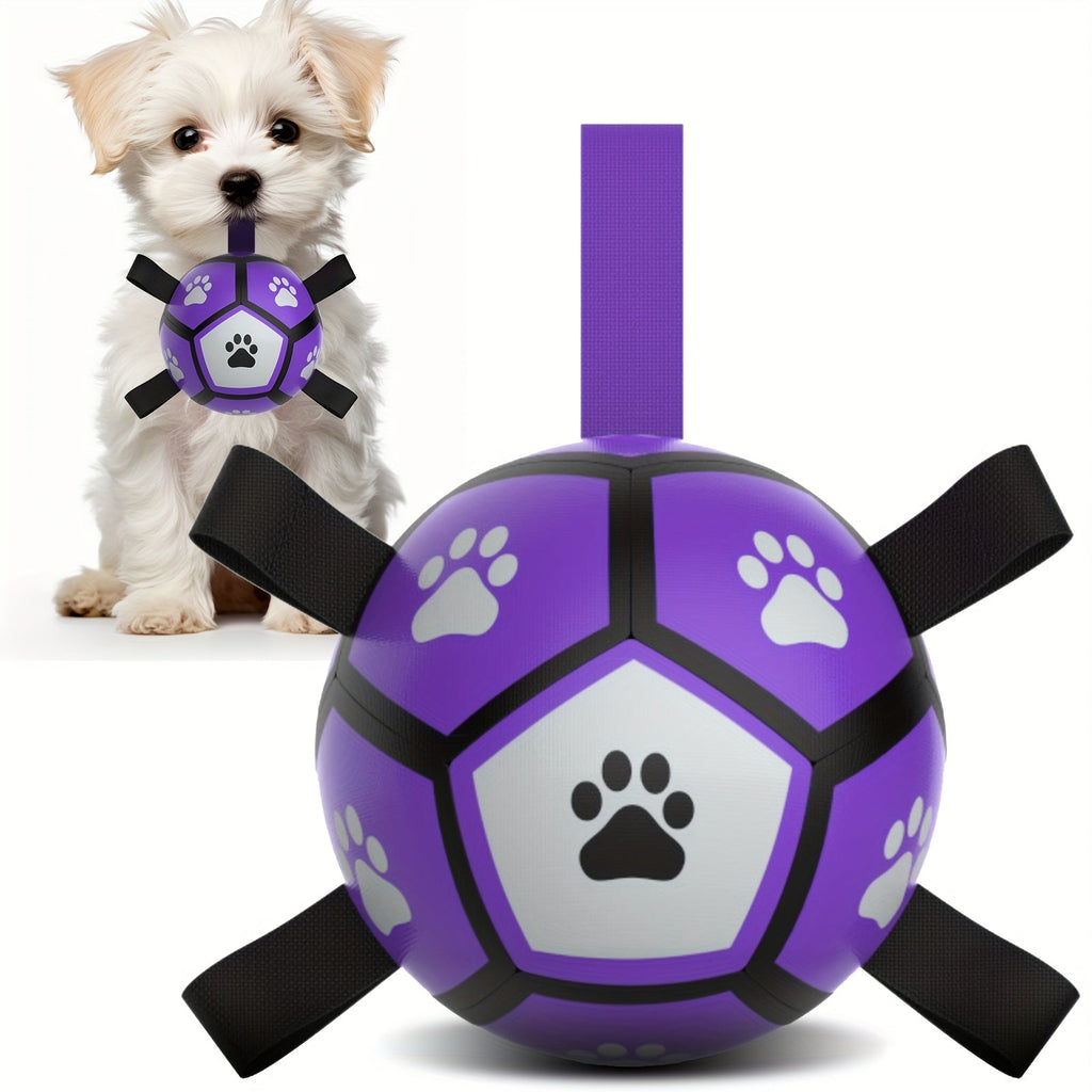 Dog Soccer Ball with Straps Interactive Training Toy - Durable Bouncy Fetch Ball Floats on Water, Indoor Outdoor Play for Small Medium Large Dogs, High-Energy Exercise Ball for All Breeds