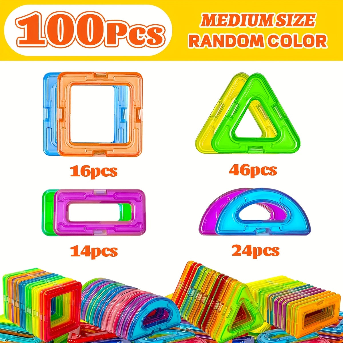Magnetic Building Blocks Set 40/80/100pcs for Kids – STEM Educational Magnet Tiles Construction Toy, Creative Learning Gift for Boys & Girls, Develops Hands-On & Problem-Solving Skills
