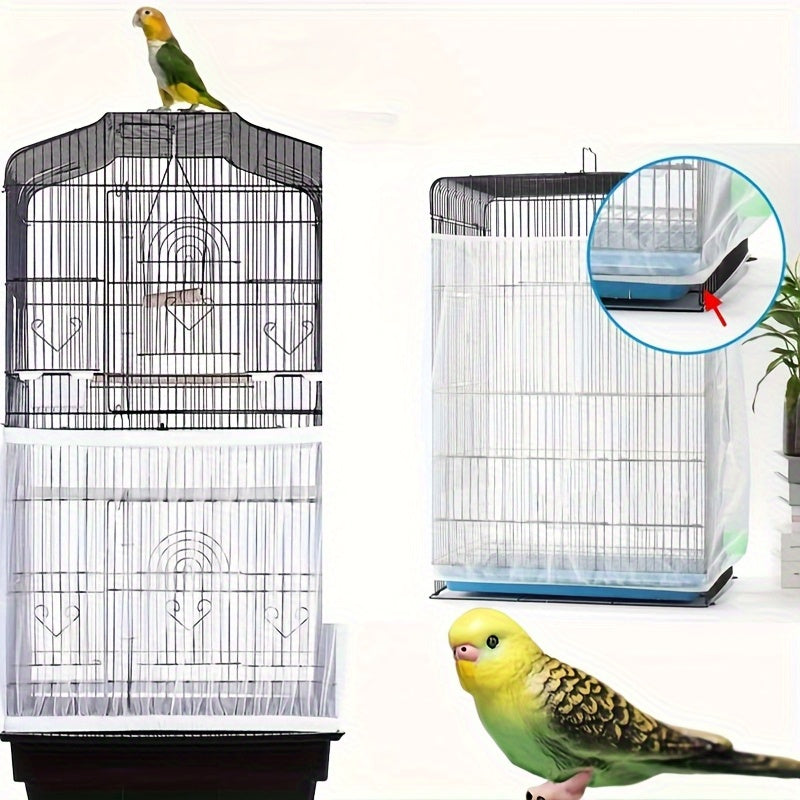 Adjustable Bird Cage Net Cover - Breathable Polyester Mesh Cage Cover to Prevent Mosquitoes Feather Scatter & Food Spillage - Fits Round & Square Cages for Parrots Parakeets Budgies S/M/L