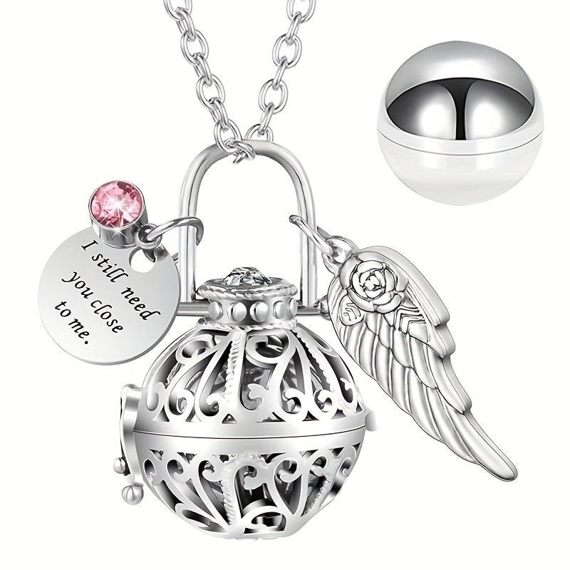 Lotus Flower Urn Necklace for Ashes – Angel Wings Hollow Locket Memorial Cremation Pendant for Women, Elegant Sympathy Jewelry Gift for Human & Pet Loss