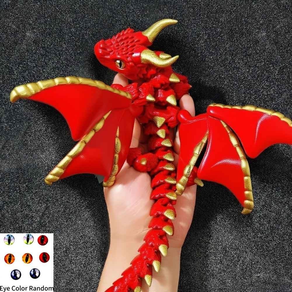 3D Printed Articulated Dragon Statue Dual-Horned Flexi-Wings Hybrid-Color Scales Collector's Desk Decor Model Figurine Fantasy Gift for Adults & Dragon Lovers