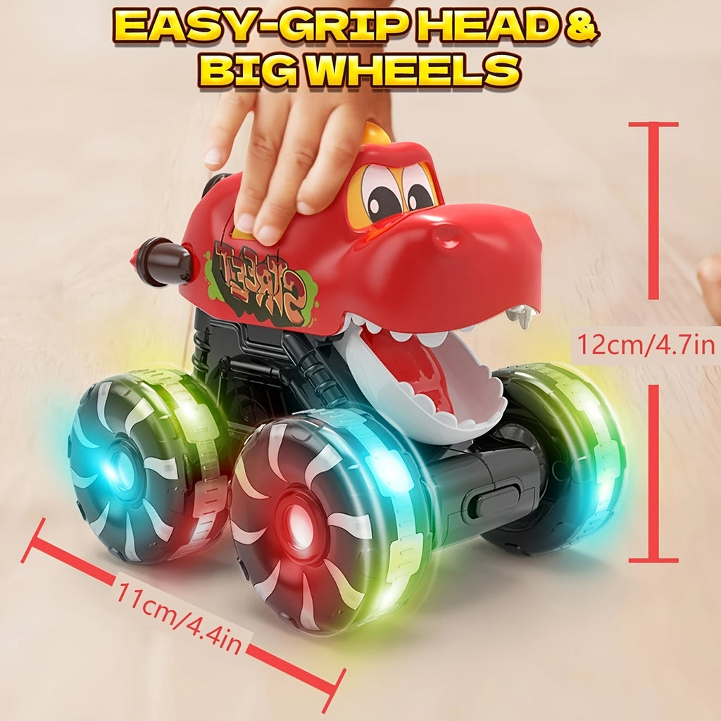 Dinosaur Monster Truck Toy Triceratops Stegosaurus with Flashing LED Wheel Lights Friction Powered Push-and-Go Vehicle Durable ABS Kids Birthday Party Gift