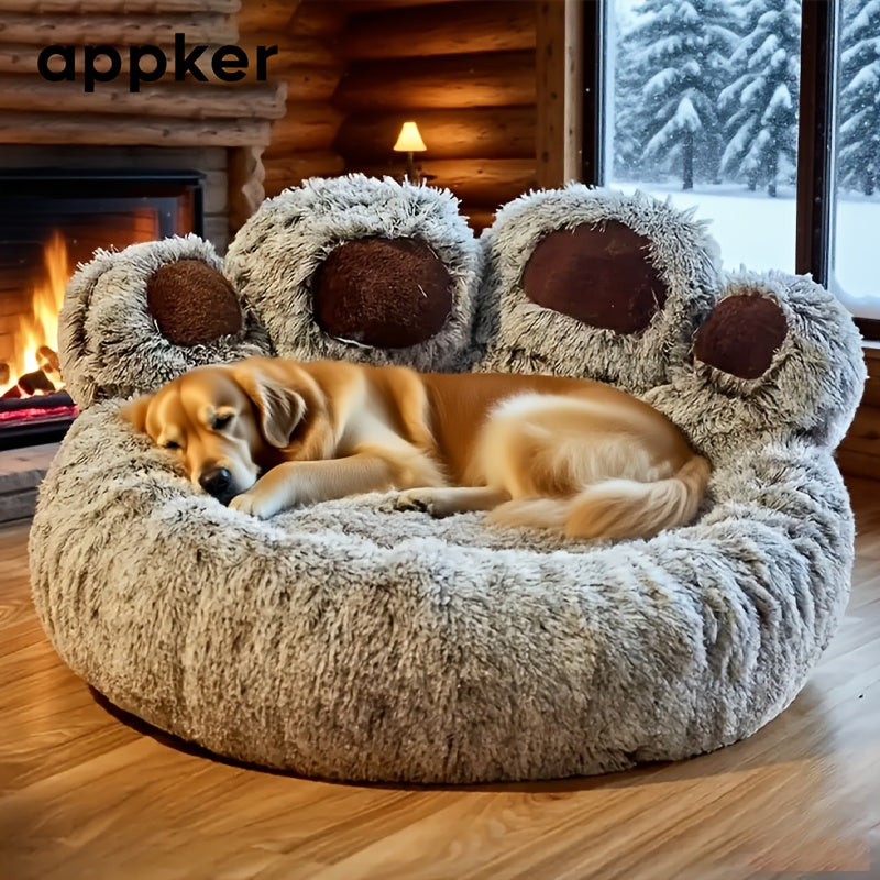 Round Plush Calming Pet Bed for Cats and Medium Dogs - Washable Faux Fur Anti-Slip Fluffy Dog Cat Kennel, Warm Winter Sleeping Sofa Bed Mat for Indoor Animals