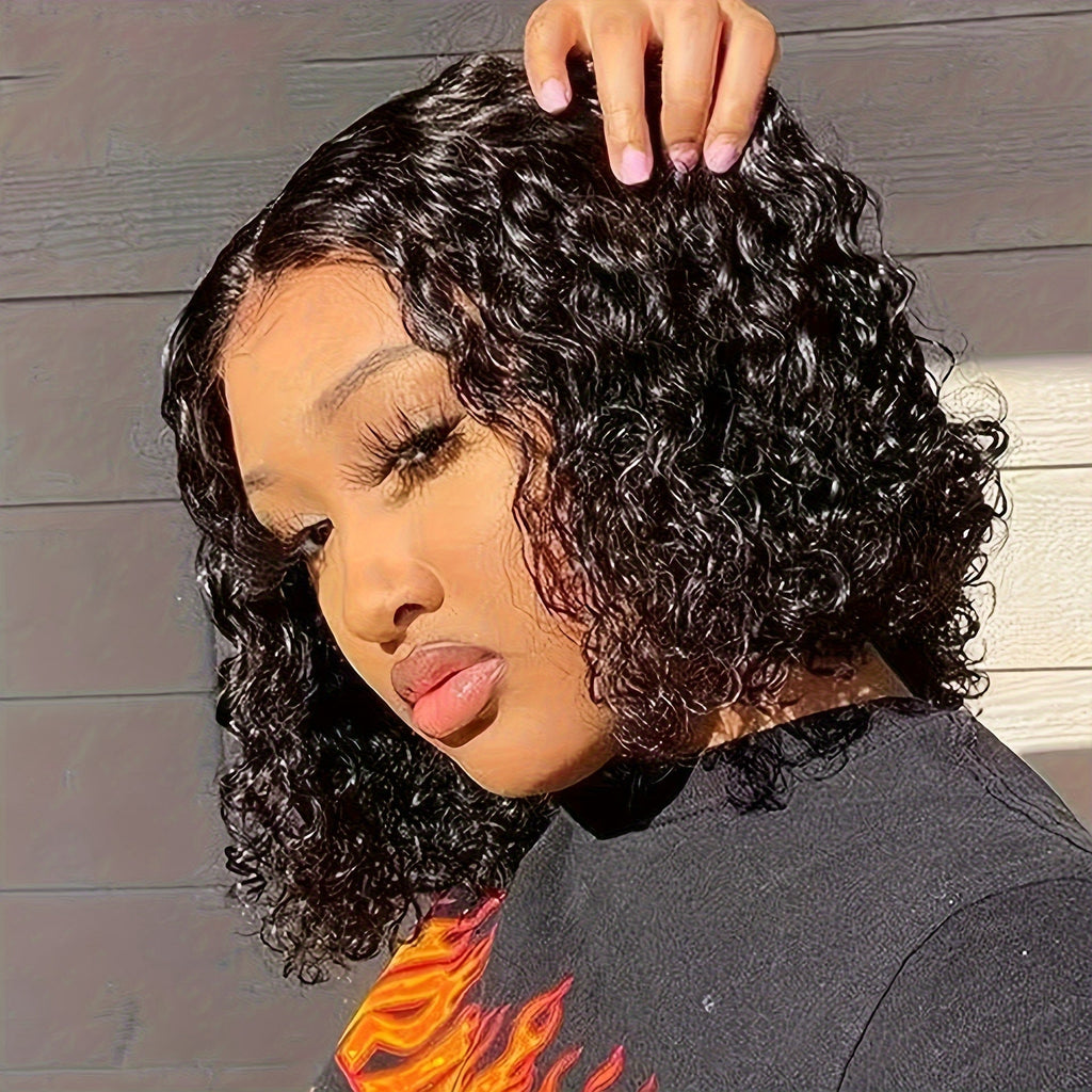 Glueless Brazilian Curly Short Wig for Women – Deep Wave Synthetic Hair, Natural Scalp Look, Breathable Cap, Light Beige, No Adhesive Needed for Daily Wear & Parties
