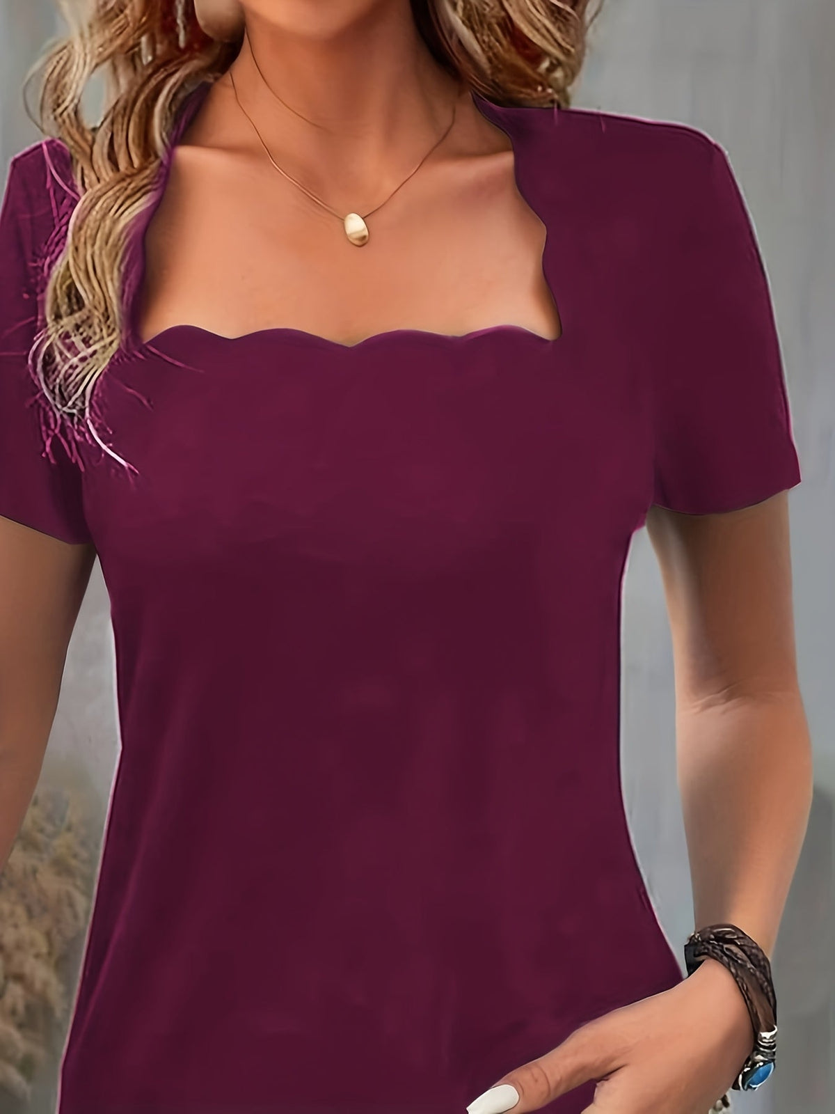 Women's Square Neck T-Shirt - Solid Color Short Sleeve Formal Basic Top | 100% Polyester Slim Fit Summer Daily Fashion Ladies Tee