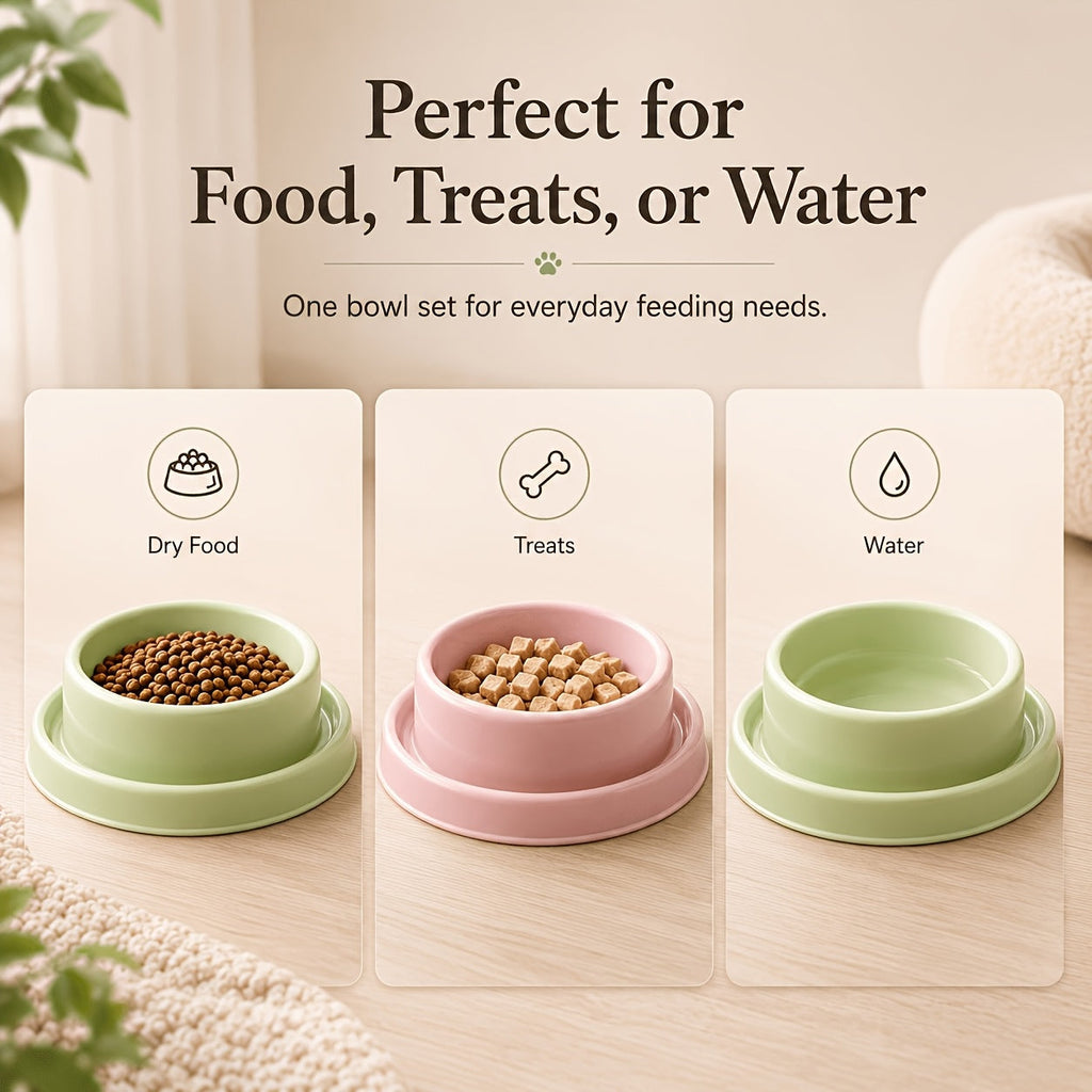 Ant-Proof Elevated Pet Bowl Set 2pcs – Non-Slip Spill-Resistant Plastic Feeding Dish for Small & Medium Dogs and Cats, Anti-Tip Stable Base, Easy Clean Indoor Outdoor Travel Feeder, Random Colors