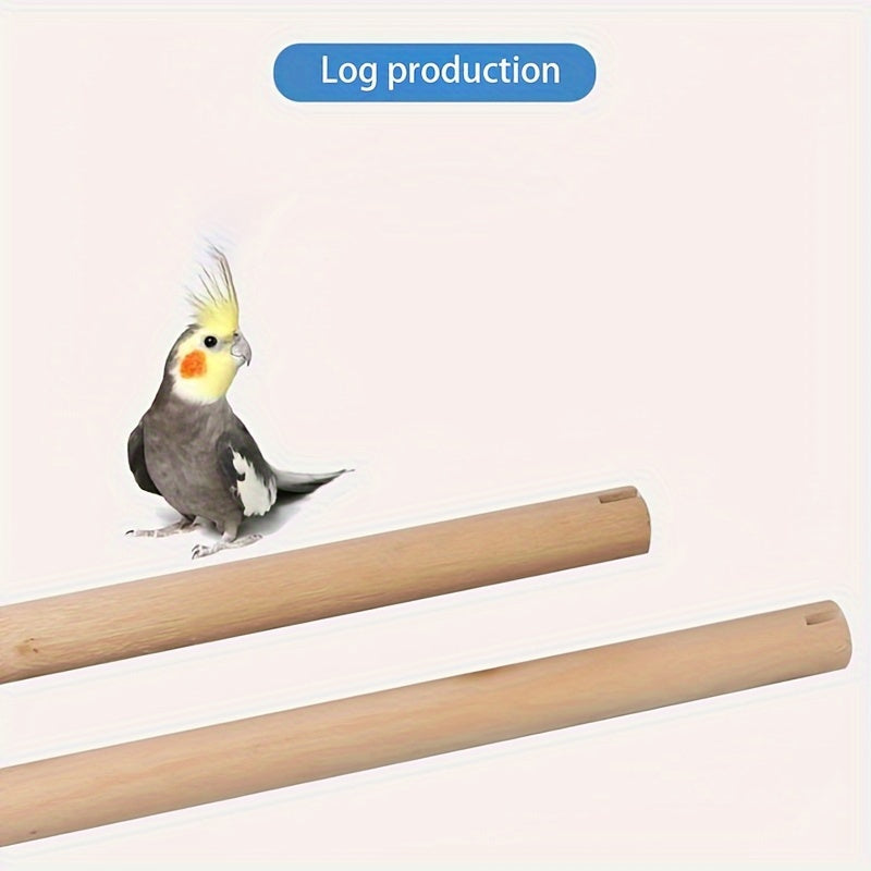 Natural Wood Parrot Perch Bar for Bird Cage - Solid Wood Standing Pole with Slotted Ends for Chewing & Nail Grinding - Bird Cage Accessory for Parrots Cockatiels Conures Budgies Lovebirds 35.5cm