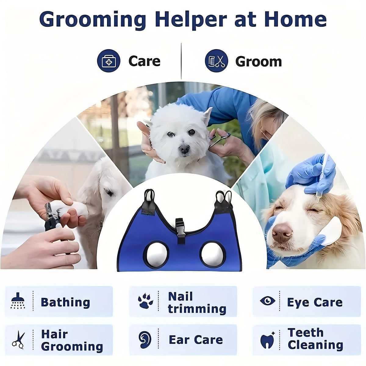 Pet Grooming Hammock for Dogs & Cats - Hanging Restraint Bag for Nail Trimming, Bathing & Ear Eye Care - Adjustable Cat Dog Grooming Hammock for Small Medium Pets (S & L Size)