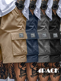 Men's Workwear Shorts 4 Pack Multi-Pocket Loose Fit – Knee Length Casual Summer Shorts, Solid Color, Sizes S to XXXL, Black Gray Blue Khaki Set for Work & Everyday Wear