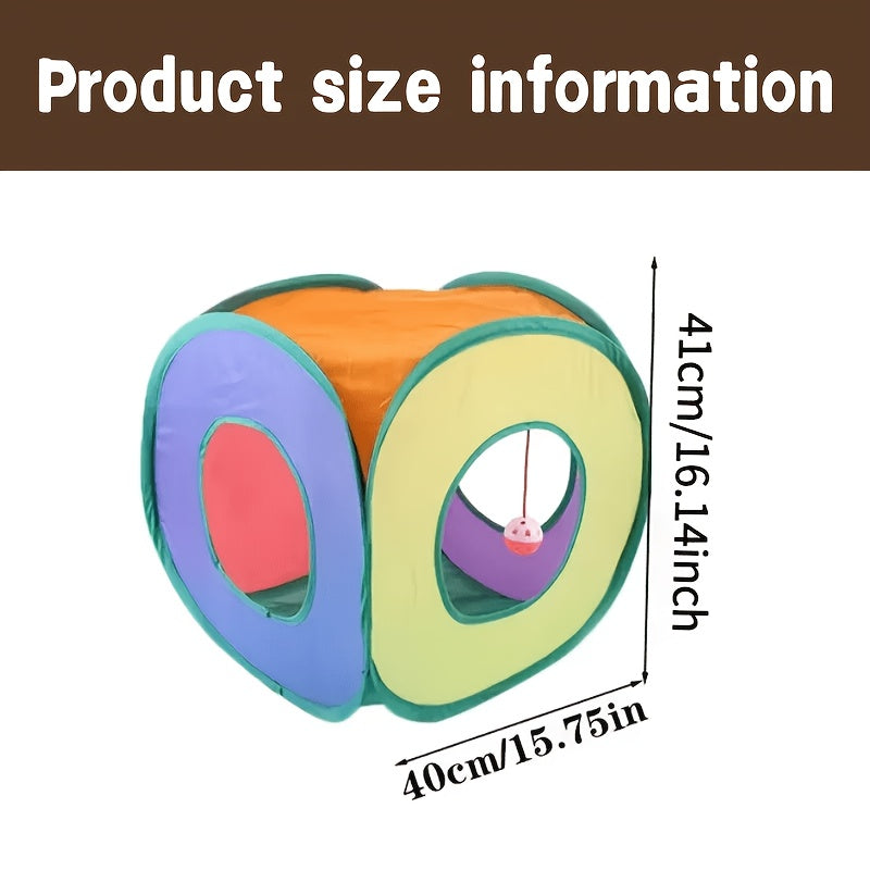 23 Piece Foldable Rainbow Cat Tunnel Toy Set for Kittens – Collapsible Square Tunnel, Teaser Wand, Jingle Balls & Interactive Cat Toys, Indoor Outdoor Pet Play Tent & Exercise Playground