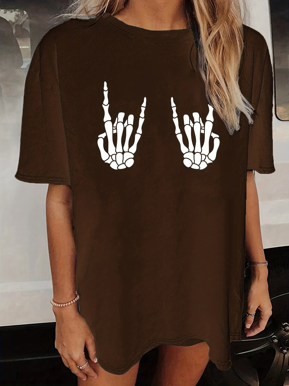 Women's Skull Print T-Shirt Crew Neck Short Sleeve Casual Loose Summer Top Halloween Fashion Graphic Tee Shirt S-XXL Multiple Colors
