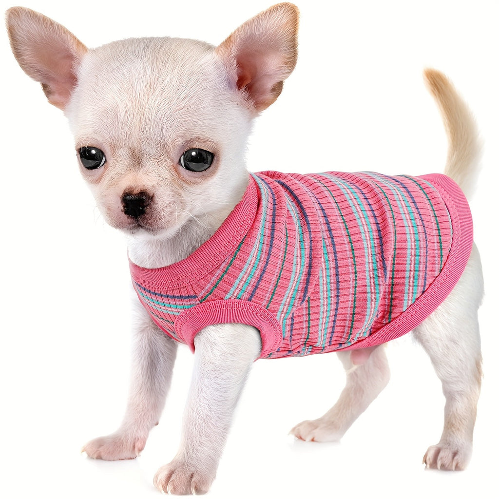 Soft Ribbed Striped Dog Tank Top Vest for Small Dogs - Lightweight Breathable Pullover Dog Shirt for XS to XXL Breeds, Cute Dog Clothes in 11 Colors for Chihuahua Yorkie Pomeranian Daily Wear