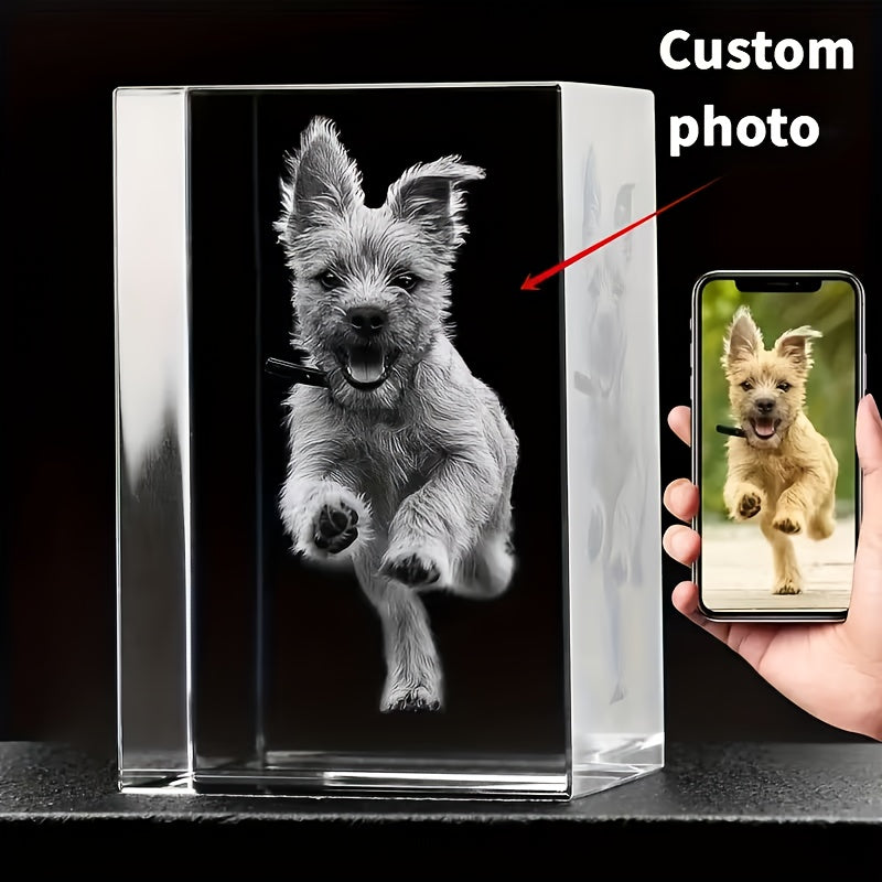 Custom 3D Laser Engraved Crystal Cube - Personalized Inner-Carved Pet Photo Portrait for Dog & Cat, Glass Crystal Keepsake for Bedroom & Living Room Decor, Birthday, Christmas & Holiday Gift