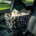 Puppy Portable Pet Booster Car Seat & Center Console Seat - Elevated Dog Car Seat for Small Dogs & Cats, Secure Buckle Pet Booster with Safety Leash, Black & Brown, Perfect for Small Pets