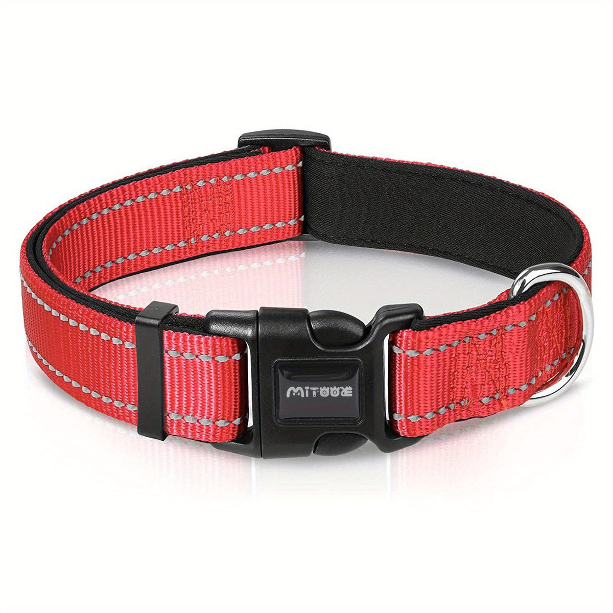 Reflective Dog Collar with Quick-Release Buckle – Soft Neoprene Padded Breathable 1" Striped Dog Collar for Small Medium Large Dogs, Durable Polyester, Sizes XS–XL, 8 Vibrant Colors