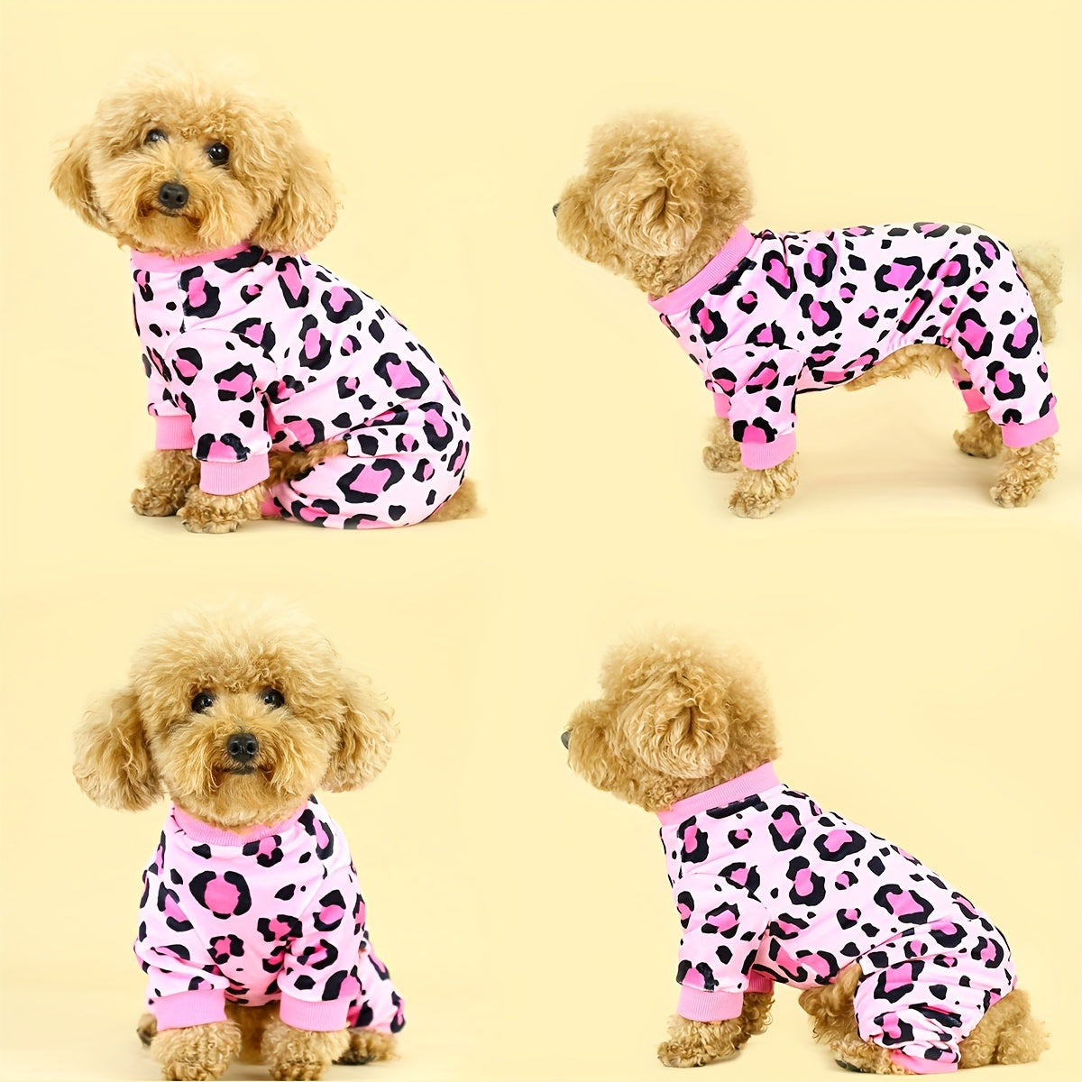 Pink Leopard Print Dog Pajamas for Small Dogs & Cats – Plush Soft Cozy Pet Jammies, Glamorous Leopard Texture Onesie Sleepwear for Puppies and Kittens, Stylish Indoor Dog Apparel and Pet Gift