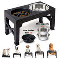 Height Adjustable Dog Bowl Stand with Slow Feeder & Stainless Steel Bowl – 5-Level Foldable Elevated Dog Food Bowl for Medium Large Dogs and Cats, Black & Pink
