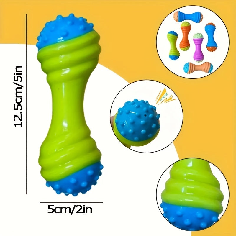 Squeaky Dumbbell Dog Toy for Small Dogs - Bite-Resistant TPR Interactive Chew Toy Promotes Play Exercise & Dental Health Puppy Teething Toy Random Color Fun Pet Gift