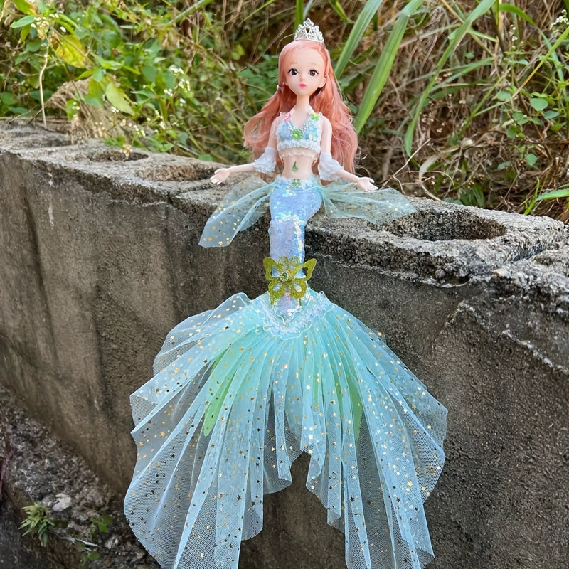 Mermaid Princess Doll for Girls 17.7 Inch – Beautiful Articulated Doll with Yarn Tail, 3D Eyes & 11 Movable Joints, Removable Dress-Up Clothes, Room Decor & Play Toy, Christmas Birthday Gift