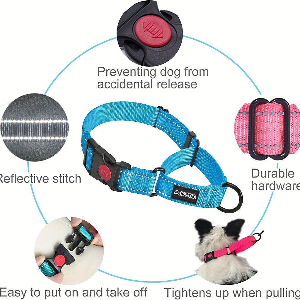 Reflective Dog Collar with Safety Locking Buckle - 1 Inch Wide, Adjustable for Small Medium Large Dogs, Night Visibility Training Collar