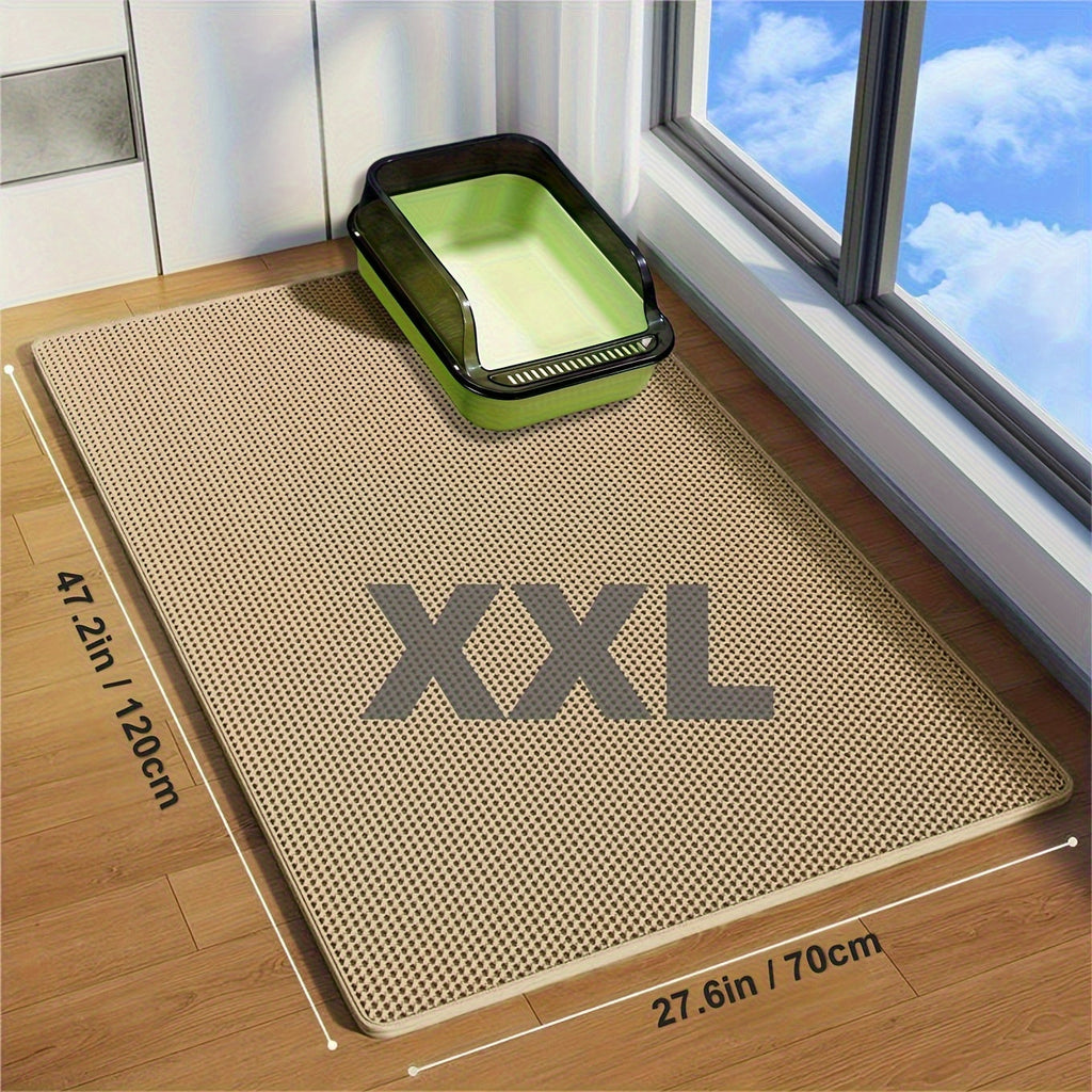 Extra Large Double-Layer Cat Litter Mat XXL 47.2x27.6 Inch - Anti-Splash Leak-Proof EVA Material, Non-Slip Washable Odor-Resistant Litter Trapping Mat for Litter Boxes, Beige