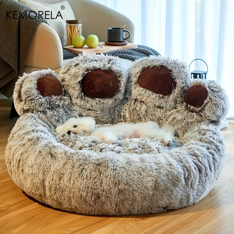 Bear Paw Plush Pet Bed with Non-Slip Bottom - Soft Cozy Cat & Dog Bed for Small Pets, Cute Animal-Themed Design, Warm Polyester Fill, Perfect Indoor Pet Sleeping Mat & Home Decor