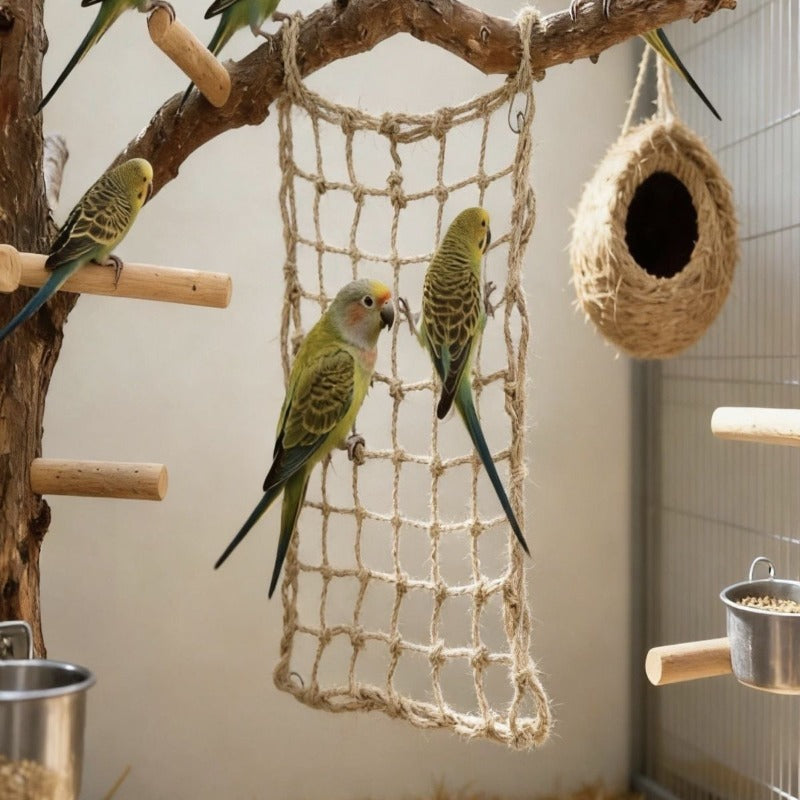 Parrot Rope Climbing Net 2-Pack – Bird Cage Hanging Crawl Net Swing for Parrots, Parakeets & Small Birds, Puzzle Training Toy for Mental Enrichment & Exercise